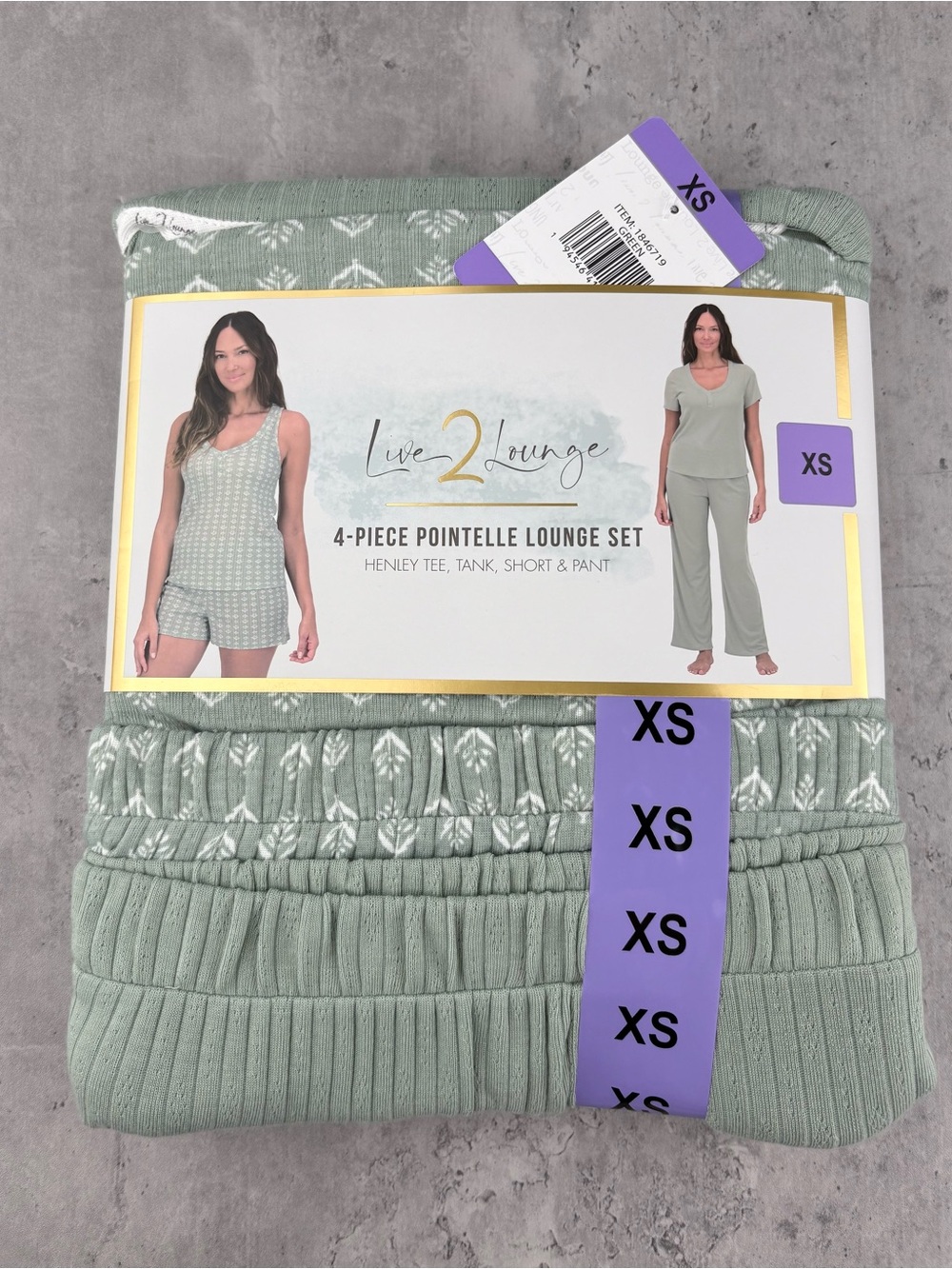 Live 2 Lounge Women’s 4-Piece Pointelle Lounge Set, Green, Size XS New With Tags